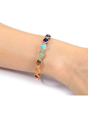Gold-Tone Multicolor Chakra Bead Bracelet - Women